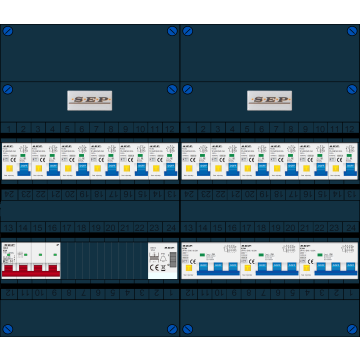 Schotman Elektro B.V. - SEP FS63A, 1xHoofdschakelaar, 12xAardlekautomaat, 3xKracht aardlekautomaat, 1xBeltrafo, 3 Fase