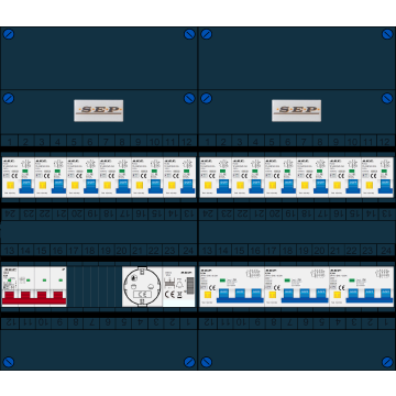 Schotman Elektro B.V. - SEP FS63A, 1xHoofdschakelaar, 12xAardlekautomaat, 3xKracht aardlekautomaat, 1xBeltrafo, 1xContactoos, 3 Fase