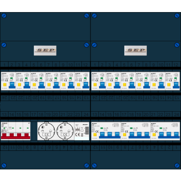 Schotman Elektro B.V. - SEP FS63A, 1xHoofdschakelaar, 12xAardlekautomaat, 3xKracht aardlekautomaat, 1xBeltrafo, 2xContactoos, 3 Fase