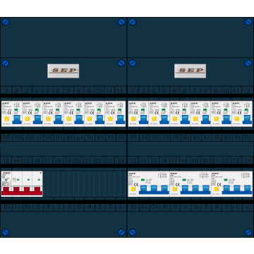 Schotman Elektro B.V. - SEP FS63A, 1xHoofdschakelaar, 12xAardlekautomaat, 3xKracht aardlekautomaat, 3 Fase