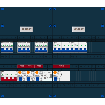 Schotman Elektro B.V. - SEP FS63A, 1xHoofdschakelaar, 4xAardlekschakelaar-Type B, 9xInstallatieautomaat, 2xKrachtgroep, 1xBeltrafo, 1xContactdoos, 3 Fase
