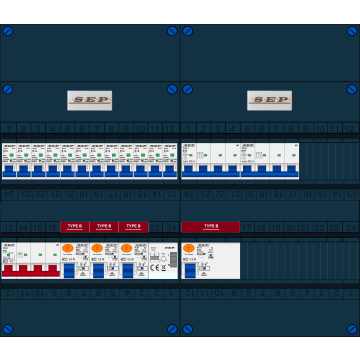 Schotman Elektro B.V. - SEP FS63A, 1xHoofdschakelaar, 4xAardlekschakelaar-Type B, 12xInstallatieautomaat, 2xKrachtgroep, 1xBeltrafo, 3 Fase