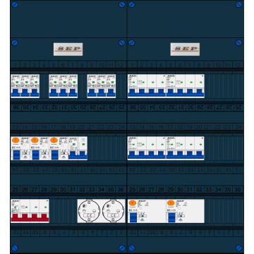 Schotman Elektro B.V. - SEP FS63A, 1xHoofdschakelaar, 5xAardlekschakelaar, 9xInstallatieautomaat, 4xkracht installatieautomaat, 1xFornuisgroep, 2xContactdoos, 3 Fase