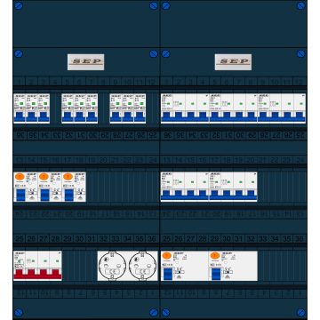 Schotman Elektro B.V. - SEP FS63A, 1xHoofdschakelaar, 5xAardlekschakelaar, 9xInstallatieautomaat, 5xkracht installatieautomaat, 2xContactdoos, 3 Fase