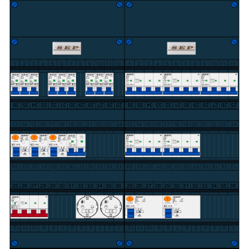 Schotman Elektro B.V. - SEP FS63A, 1xHoofdschakelaar, 5xAardlekschakelaar, 9xInstallatieautomaat, 5xkracht installatieautomaat, 1xFornuisgroep, 2xContactdoos, 3 Fase