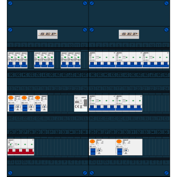 Schotman Elektro B.V. - SEP FS63A, 1xHoofdschakelaar, 5xAardlekschakelaar, 9xInstallatieautomaat, 5xkracht installatieautomaat, 1xBeltrafo, 3 Fase