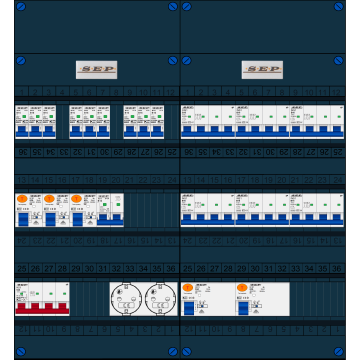 Schotman Elektro B.V. - SEP FS63A, 1xHoofdschakelaar, 5xAardlekschakelaar, 9xInstallatieautomaat, 6xkracht installatieautomaat, 1xFornuisgroep, 2xContactdoos, 3 Fase