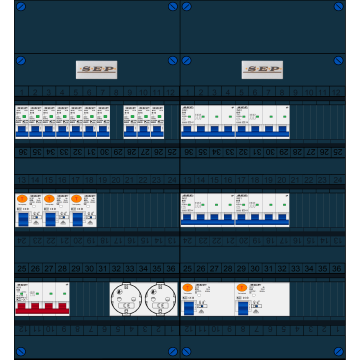 Schotman Elektro B.V. - SEP FS63A, 1xHoofdschakelaar, 5xAardlekschakelaar, 10xInstallatieautomaat, 4xkracht installatieautomaat, 2xContactdoos, 3 Fase