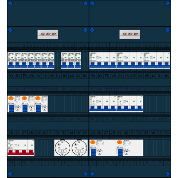 Schotman Elektro B.V. - SEP FS63A, 1xHoofdschakelaar, 5xAardlekschakelaar, 10xInstallatieautomaat, 5xkracht installatieautomaat, 2xContactdoos, 3 Fase