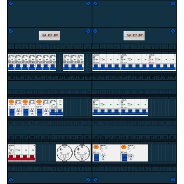 Schotman Elektro B.V. - SEP FS63A, 1xHoofdschakelaar, 5xAardlekschakelaar, 10xInstallatieautomaat, 5xkracht installatieautomaat, 1xFornuisgroep, 2xContactdoos, 3 Fase