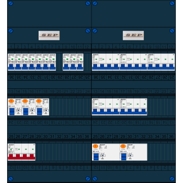Schotman Elektro B.V. - SEP FS63A, 1xHoofdschakelaar, 5xAardlekschakelaar, 10xInstallatieautomaat, 5xkracht installatieautomaat, 3 Fase