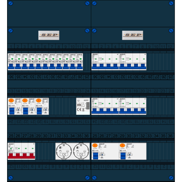 Schotman Elektro B.V. - SEP FS63A, 1xHoofdschakelaar, 5xAardlekschakelaar, 11xInstallatieautomaat, 4xkracht installatieautomaat, 1xBeltrafo, 2xContactdoos, 3 Fase