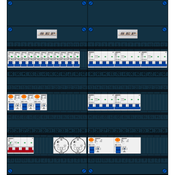 Schotman Elektro B.V. - SEP FS63A, 1xHoofdschakelaar, 5xAardlekschakelaar, 11xInstallatieautomaat, 5xkracht installatieautomaat, 2xContactdoos, 3 Fase