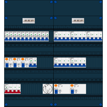 Schotman Elektro B.V. - SEP FS63A, 1xHoofdschakelaar, 5xAardlekschakelaar, 11xInstallatieautomaat, 5xkracht installatieautomaat, 1xFornuisgroep, 1xContactdoos, 3 Fase