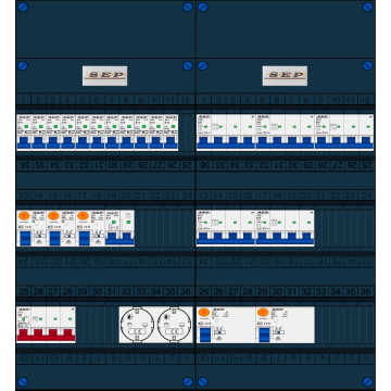 Schotman Elektro B.V. - SEP FS63A, 1xHoofdschakelaar, 5xAardlekschakelaar, 11xInstallatieautomaat, 5xkracht installatieautomaat, 1xFornuisgroep, 2xContactdoos, 3 Fase