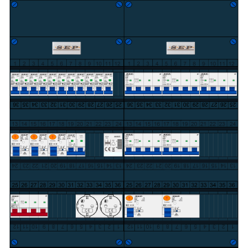 Schotman Elektro B.V. - SEP FS63A, 1xHoofdschakelaar, 5xAardlekschakelaar, 11xInstallatieautomaat, 5xkracht installatieautomaat, 1xFornuisgroep, 1xBeltrafo, 2xContactdoos, 3 Fase