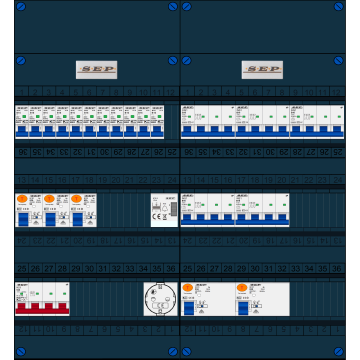 Schotman Elektro B.V. - SEP FS63A, 1xHoofdschakelaar, 5xAardlekschakelaar, 11xInstallatieautomaat, 5xkracht installatieautomaat, 1xBeltrafo, 1xContactdoos, 3 Fase