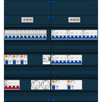Schotman Elektro B.V. - SEP FS63A, 1xHoofdschakelaar, 5xAardlekschakelaar, 11xInstallatieautomaat, 5xkracht installatieautomaat, 1xBeltrafo, 2xContactdoos, 3 Fase