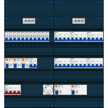 Schotman Elektro B.V. - SEP FS63A, 1xHoofdschakelaar, 5xAardlekschakelaar, 11xInstallatieautomaat, 6xkracht installatieautomaat, 1xFornuisgroep, 1xContactdoos, 3 Fase
