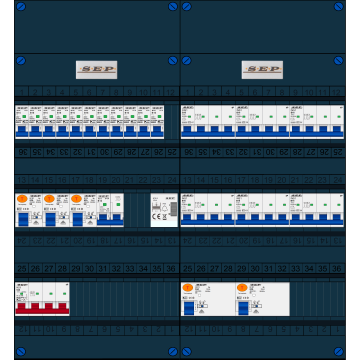 Schotman Elektro B.V. - SEP FS63A, 1xHoofdschakelaar, 5xAardlekschakelaar, 11xInstallatieautomaat, 6xkracht installatieautomaat, 1xFornuisgroep, 1xBeltrafo, 3 Fase