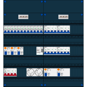 Schotman Elektro B.V. - SEP FS63A, 1xHoofdschakelaar, 5xAardlekschakelaar, 12xInstallatieautomaat, 4xkracht installatieautomaat, 1xBeltrafo, 2xContactdoos, 3 Fase