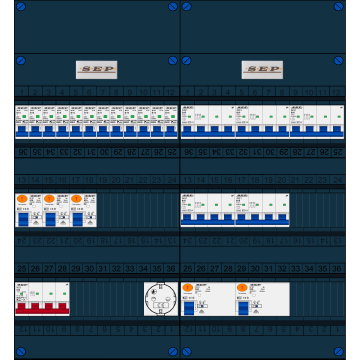 Schotman Elektro B.V. - SEP FS63A, 1xHoofdschakelaar, 5xAardlekschakelaar, 12xInstallatieautomaat, 5xkracht installatieautomaat, 1xContactdoos, 3 Fase