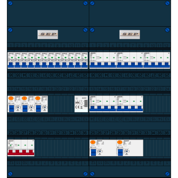 Schotman Elektro B.V. - SEP FS63A, 1xHoofdschakelaar, 5xAardlekschakelaar, 12xInstallatieautomaat, 5xkracht installatieautomaat, 1xBeltrafo, 3 Fase