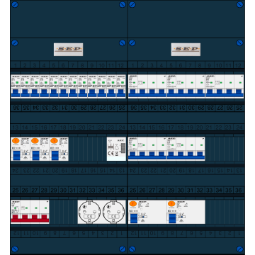 Schotman Elektro B.V. - SEP FS63A, 1xHoofdschakelaar, 5xAardlekschakelaar, 12xInstallatieautomaat, 5xkracht installatieautomaat, 1xBeltrafo, 2xContactdoos, 3 Fase