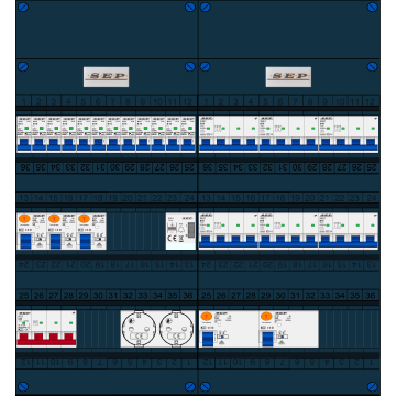 Schotman Elektro B.V. - SEP FS63A, 1xHoofdschakelaar, 5xAardlekschakelaar, 12xInstallatieautomaat, 6xkracht installatieautomaat, 1xBeltrafo, 2xContactdoos, 3 Fase