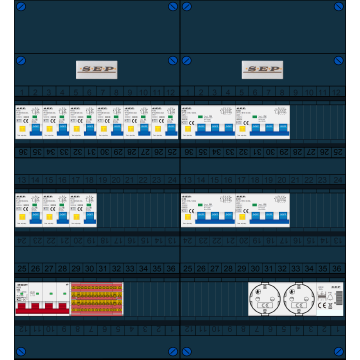 Schotman Elektro B.V. - SEP FS63A, 1xHoofdschakelaar, 9xAardlekautomaat, 4xKracht aardlekautomaat, 1xBeltrafo, 2xContactoos, 3 Fase