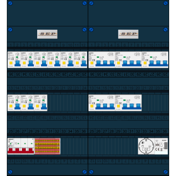 Schotman Elektro B.V. - SEP FS63A, 1xHoofdschakelaar, 9xAardlekautomaat, 5xKracht aardlekautomaat, 1xBeltrafo, 1xContactoos, 3 Fase