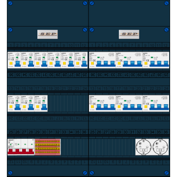 Schotman Elektro B.V. - SEP FS63A, 1xHoofdschakelaar, 9xAardlekautomaat, 6xKracht aardlekautomaat, 2xContactdoos, 3 Fase