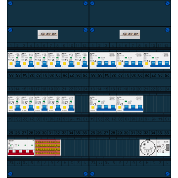 Schotman Elektro B.V. - SEP FS63A, 1xHoofdschakelaar, 11xAardlekautomaat, 5xKracht aardlekautomaat, 1xBeltrafo, 1xContactoos, 3 Fase