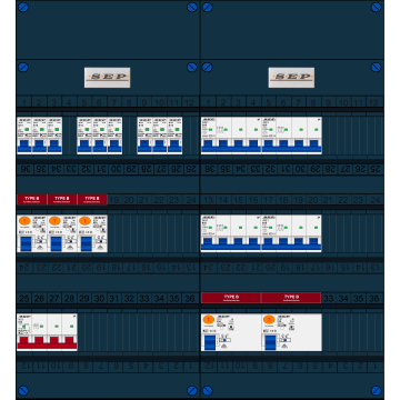 Schotman Elektro B.V. - SEP FS63A, 1xHoofdschakelaar, 5xAardlekschakelaar-Type B, 9xInstallatieautomaat, 4xKrachtgroep, 3 Fase