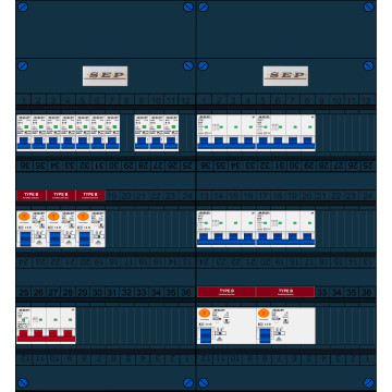 Schotman Elektro B.V. - SEP FS63A, 1xHoofdschakelaar, 5xAardlekschakelaar-Type B, 10xInstallatieautomaat, 4xKrachtgroep, 3 Fase