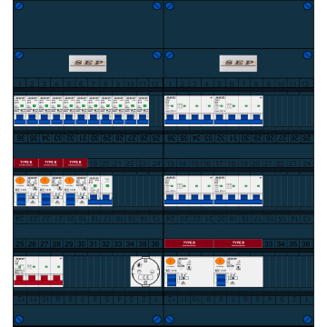 Schotman Elektro B.V. - SEP FS63A, 1xHoofdschakelaar, 5xAardlekschakelaar-Type B, 11xInstallatieautomaat, 1xFornuisgroep, 4xKrachtgroep, 1xContactdoos, 3 Fase