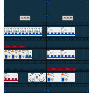 Schotman Elektro B.V. - SEP FS63A, 1xHoofdschakelaar, 5xAardlekschakelaar-Type B, 11xInstallatieautomaat, 1xFornuisgroep, 4xKrachtgroep, 2xContactdoos, 3 Fase
