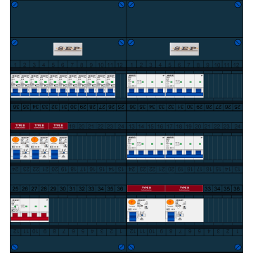 Schotman Elektro B.V. - SEP FS63A, 1xHoofdschakelaar, 5xAardlekschakelaar-Type B, 11xInstallatieautomaat, 4xKrachtgroep, 3 Fase
