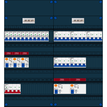 Schotman Elektro B.V. - SEP FS63A, 1xHoofdschakelaar, 5xAardlekschakelaar-Type B, 11xInstallatieautomaat, 5xKrachtgroep, 3 Fase