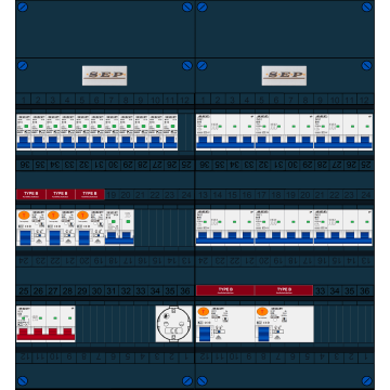 Schotman Elektro B.V. - SEP FS63A, 1xHoofdschakelaar, 5xAardlekschakelaar-Type B, 11xInstallatieautomaat, 1xFornuisgroep, 6xKrachtgroep, 1xContactdoos, 3 Fase