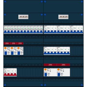 Schotman Elektro B.V. - SEP FS63A, 1xHoofdschakelaar, 5xAardlekschakelaar-Type B, 12xInstallatieautomaat, 5xKrachtgroep, 3 Fase