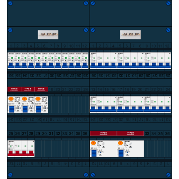 Schotman Elektro B.V. - SEP FS63A, 1xHoofdschakelaar, 5xAardlekschakelaar-Type B, 12xInstallatieautomaat, 6xKrachtgroep, 3 Fase