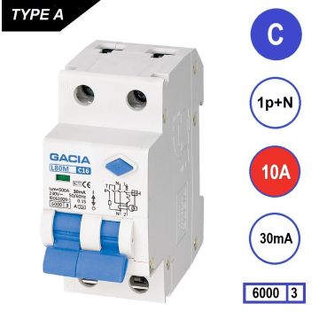 GACIA L80M aardlekautomaat 1p+n C10 30mA 