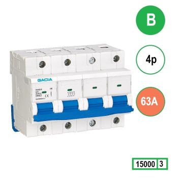 GACIA N8GH installatieautomaat 4 polig, karakteristiek B, 63A, 15kA