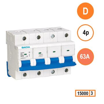 GACIA N8GH installatieautomaat 4 polig, karakteristiek D, 63A, 15kA