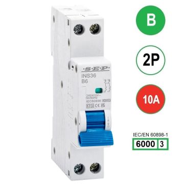 SEP INS36-2B10, installatieautomaat 2p B10 6kA, 18mm, 1 modulen