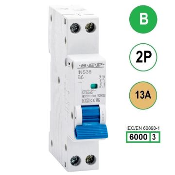 SEP INS36-2B13, installatieautomaat 2p B13 6kA, 18mm, 1 modulen