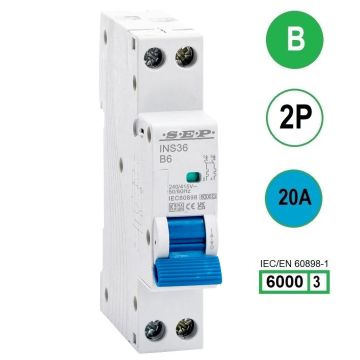 SEP INS36-2B20, installatieautomaat 2p B20 6kA, 18mm, 1 modulen
