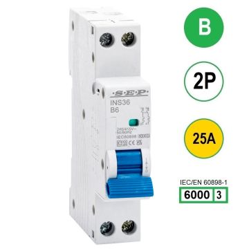 SEP INS36-2B25, installatieautomaat 2p B25 6kA, 18mm, 1 modulen