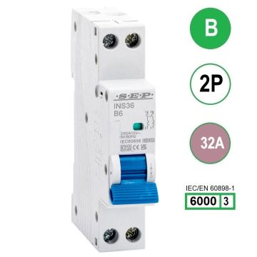 SEP INS36-2B32, installatieautomaat 2p B32 6kA, 18mm, 1 modulen